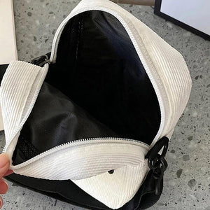Corduroy Zipper Messenger Bag Multi-layer Street Shoulder Bag