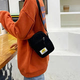 Corduroy Zipper Messenger Bag Multi-layer Street Shoulder Bag