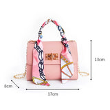 Women Small Square Shoulder Bag with Silk Scarf