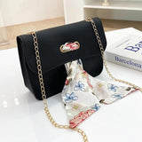 Women Chain Shoulder Bags with Silk Scarf Crossbody Bags