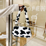 Plush Furry Shoulder Bag Winter Animal Pattern Handbag