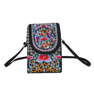 Ethnic Style Embroidered Cell Phone Crossbody Bag Retro Canvas Handbag Pouch