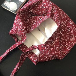 Vintage Plaid Women Floral Shopping Bag Thin Cotton Cloth Ladies Shoulder Messen