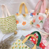 Canvas Bag Women's Hand Bag Cotton Linen Mummy Bag Mini Flower Double Sided