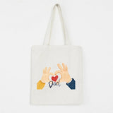 Heart Gesture Women Canvas Shopping Bag Cartoon Cotton Tote Shoulder Shopper
