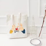 Heart Gesture Women Canvas Shopping Bag Cartoon Cotton Tote Shoulder Shopper