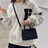 Women's Mini Corduroy Shoulder Bag Canvas Handbag Zipper Totes Ladies Purse