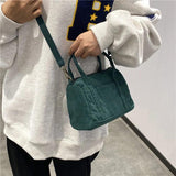 Women's Mini Corduroy Shoulder Bag Canvas Handbag Zipper Totes Ladies Purse