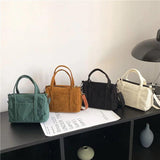 Women's Mini Corduroy Shoulder Bag Canvas Handbag Zipper Totes Ladies Purse