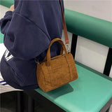 Women's Mini Corduroy Shoulder Bag Canvas Handbag Zipper Totes Ladies Purse
