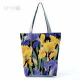 Floral Print Handbag Tote Beach Bag High Capacity Reusable Shoulder Shopping Bag