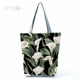 Floral Print Handbag Tote Beach Bag High Capacity Reusable Shoulder Shopping Bag