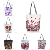 Floral Print Handbag Tote Beach Bag High Capacity Reusable Shoulder Shopping Bag