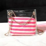 Sweet Women Shoulder Bag PVC Transparent Handbag Striped Purse Lady's Bag