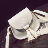 Mini Women Shoulder Bag Ladies' PU Leather Handbag Solid Tassels Decoration
