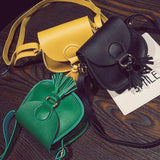 Mini Women Shoulder Bag Ladies' PU Leather Handbag Solid Tassels Decoration