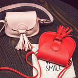 Mini Women Shoulder Bag Ladies' PU Leather Handbag Solid Tassels Decoration