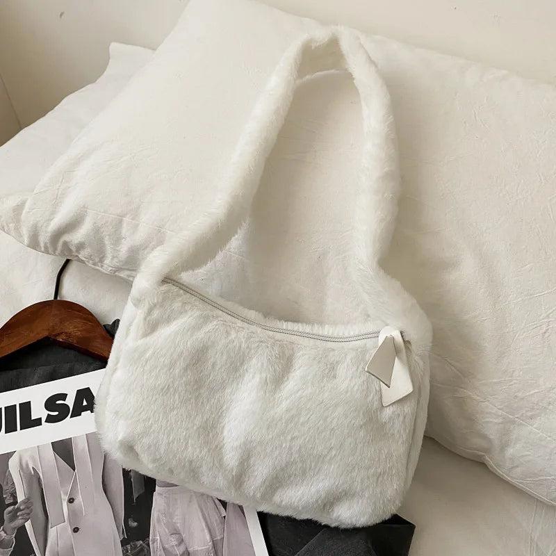 Soft Plush Hobos Shoulder Bags Furry Ladies Clutch Handbag
