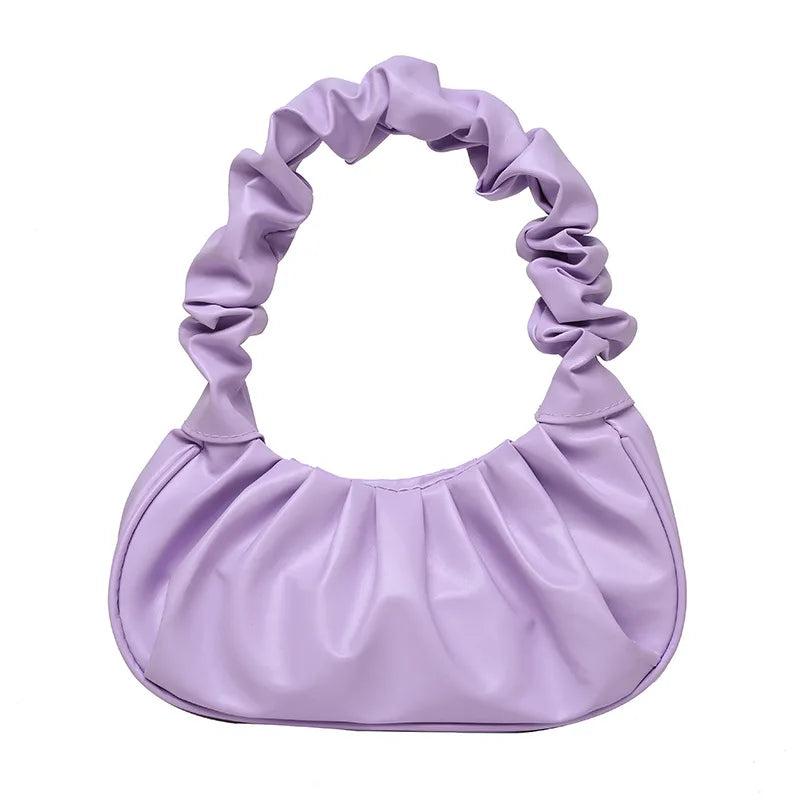 Summer Pleated Handbags for Women PU Cloud Bags Armpit Bag