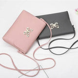 Women's PU Leather Handbag with Bowknot Buckle - Small Shoulder Bag