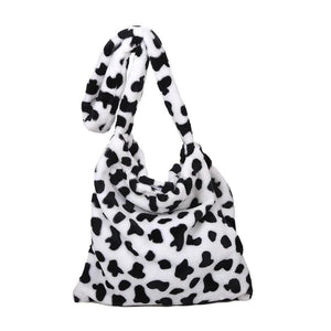 Cow Bear Pattern Shoulder Bags Large Capacity Ladies Fluffy Plush Totes