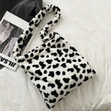 Cow Bear Pattern Shoulder Bags Large Capacity Ladies Fluffy Plush Totes