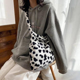 Cow Bear Pattern Shoulder Bags Large Capacity Ladies Fluffy Plush Totes