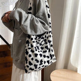 Cow Bear Pattern Shoulder Bags Large Capacity Ladies Fluffy Plush Totes