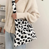 Cow Bear Pattern Shoulder Bags Large Capacity Ladies Fluffy Plush Totes