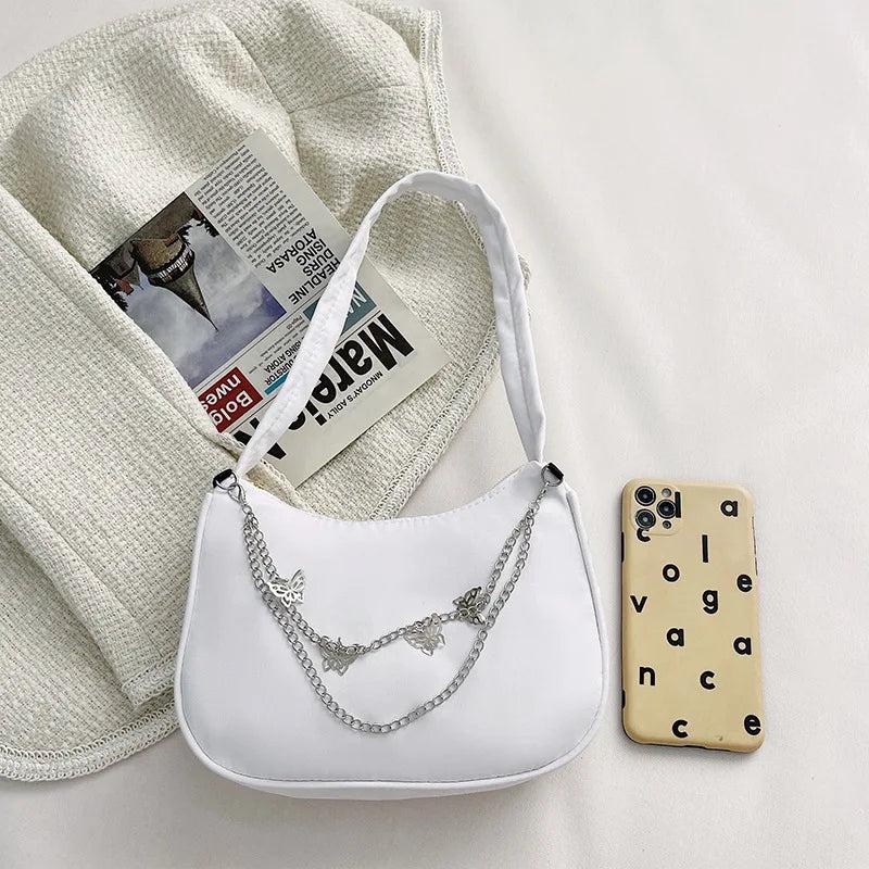 Butterfly Chain Patent Women's Bag Nylon Shoulder Bags Solid Ladies Underarm Bag