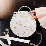 Sweet Lace Round Handbags PU Leather Women Crossbody Bags