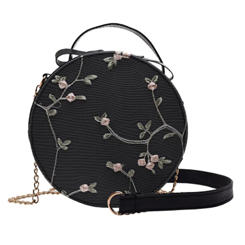 Sweet Lace Round Handbags PU Leather Women Crossbody Bags