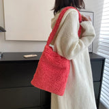 Plush Wool Fleece Shoulder Bag for Women Girls Winter Handbag Large Capacity