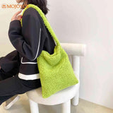 Plush Wool Fleece Shoulder Bag for Women Girls Winter Handbag Large Capacity