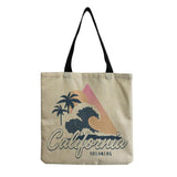 Coconut Tree Printed Linen Beach Tote Bag