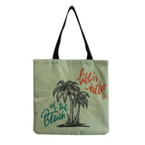 Coconut Tree Printed Linen Beach Tote Bag