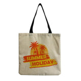 Coconut Tree Printed Linen Beach Tote Bag