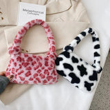 Winter Plush Shoulder Bag, Solid Color/Leopard Print Handbag