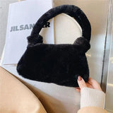 Winter Plush Shoulder Bag, Solid Color/Leopard Print Handbag