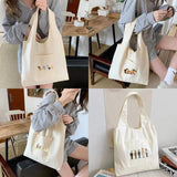 Cartoon Print Canvas Vest Shoulder Bag Big Capacity Shopping Bags