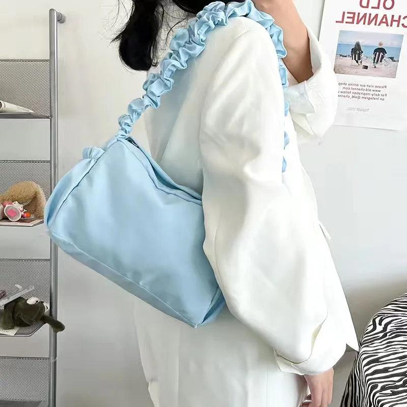 Vintage Nylon Women Purse Handbags Folds Ladies Small Shoulder Bags