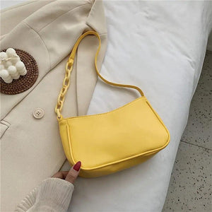 Women Shoulder Bags PU Leather Ladies Small Purse Handbags Solid Acrylic Chain