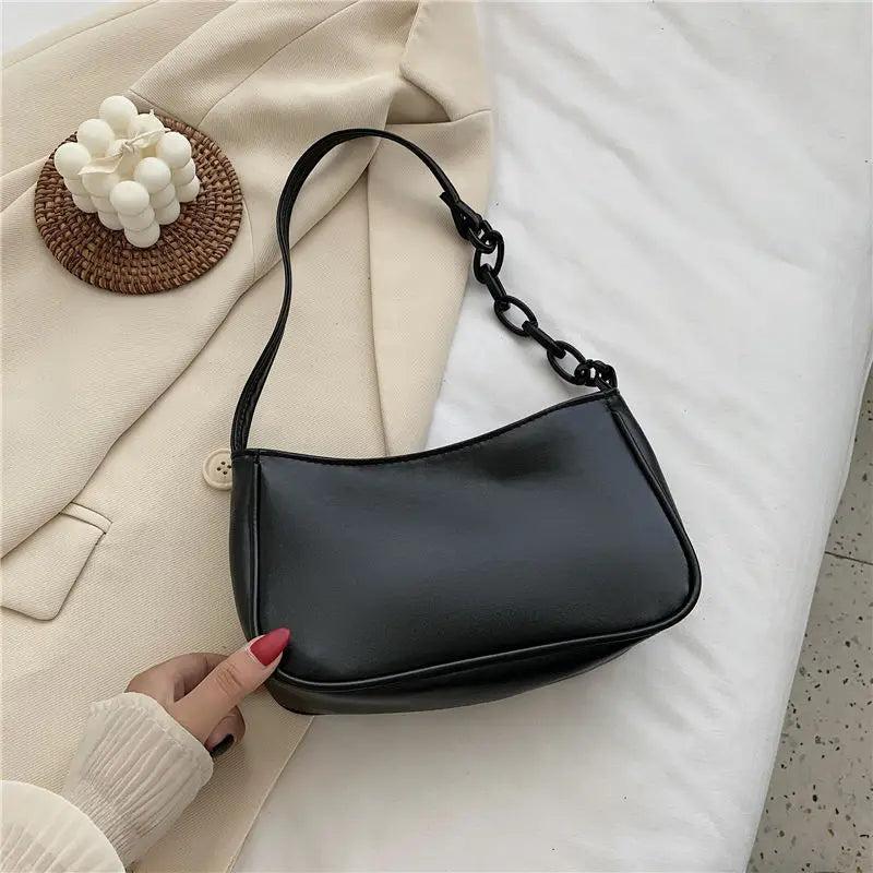 Women Shoulder Bags PU Leather Ladies Small Purse Handbags Solid Acrylic Chain