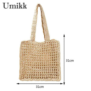 Summer Woven Tote Hollow Top-handle Bag for Seaside Holiday