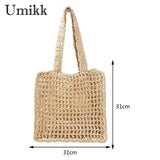 Summer Woven Tote Hollow Top-handle Bag for Seaside Holiday