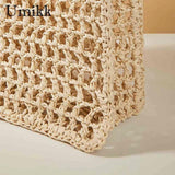 Summer Woven Tote Hollow Top-handle Bag for Seaside Holiday