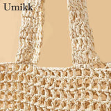 Summer Woven Tote Hollow Top-handle Bag for Seaside Holiday