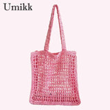 Summer Woven Tote Hollow Top-handle Bag for Seaside Holiday