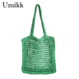 Summer Woven Tote Hollow Top-handle Bag for Seaside Holiday