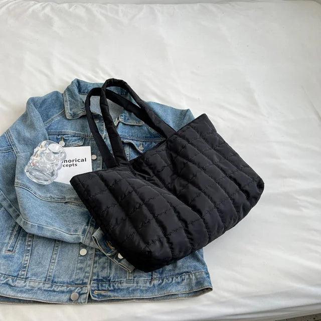 Large Capacity Winter Shoulder Bag Solid Nylon Handbags
